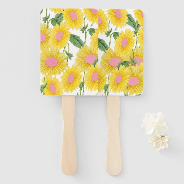 Rustic Vintage Pink Sunflowers Modern White  Hand Fan (Front and Back)