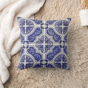 Rustic Vintage Portuguese Tiles Pattern - Azulejo Cushion