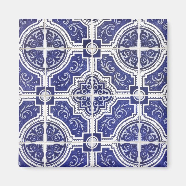 Rustic Vintage Portuguese Tiles Pattern - Azulejo Magnet (Front)