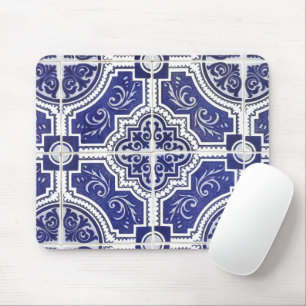 Rustic Vintage Portuguese Tiles Pattern - Azulejo Mouse Pad