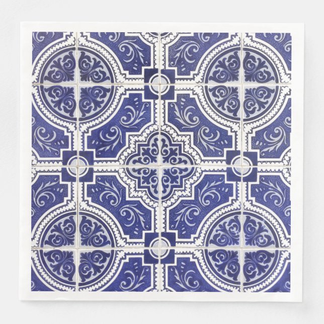 Rustic Vintage Portuguese Tiles Pattern - Azulejo Napkin (Front)
