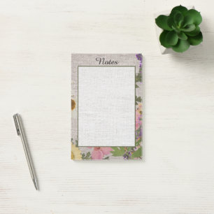 Rustic Vintage Pressed Floral Linen Post-it Notes