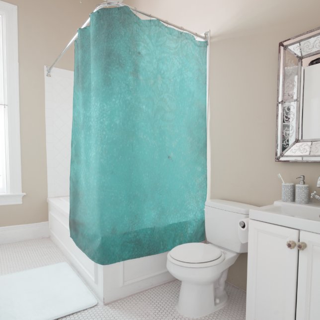 Rustic Vintage Print Turquoise | Shower Curtain (In Situ)