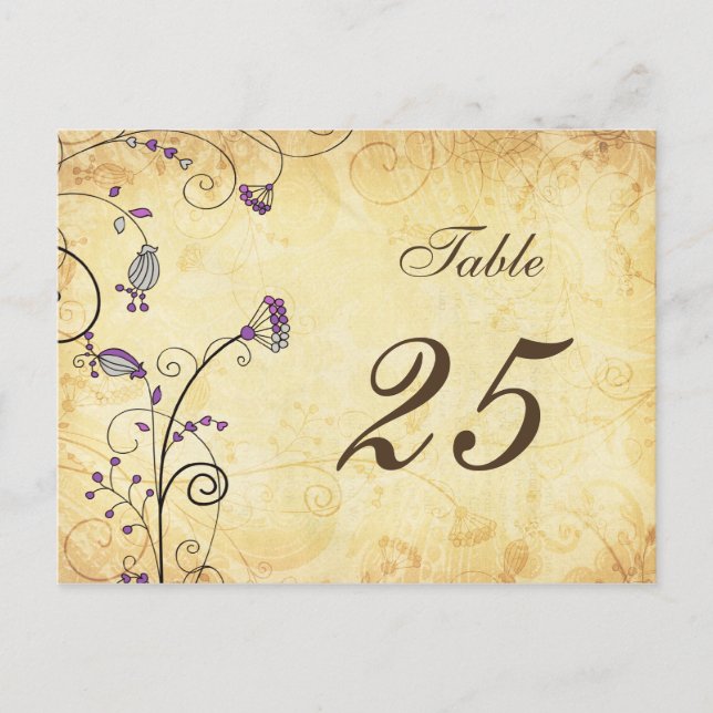 rustic vintage purple floral table numbers postcard (Front)