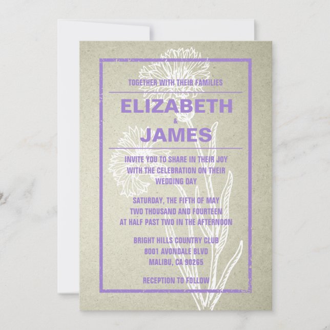 Rustic Vintage Purple Wedding Invitations (Front)