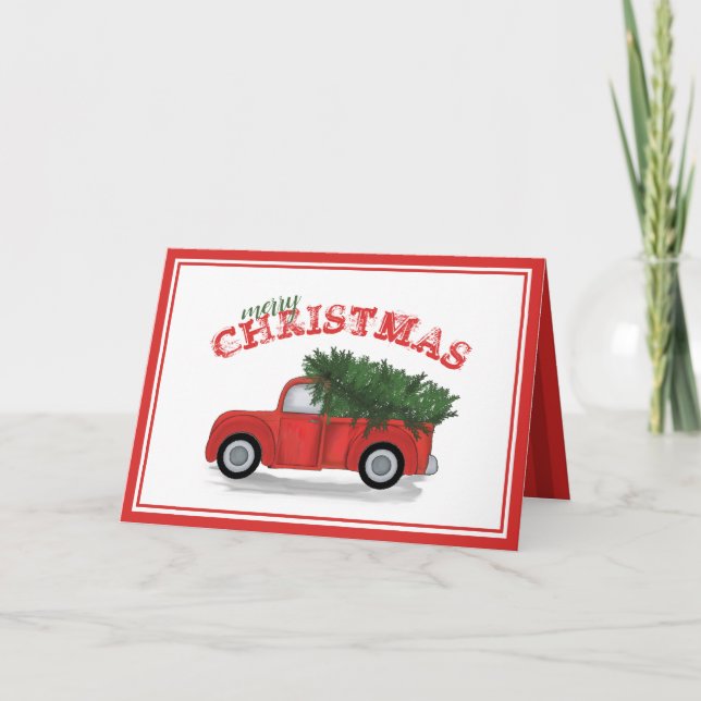 Rustic Vintage Red Truck Merry Christmas Card (Front)