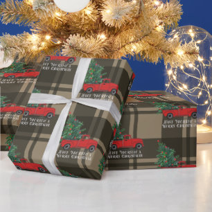 Rustic Vintage Red Truck Plaid Christmas Wrapping Paper