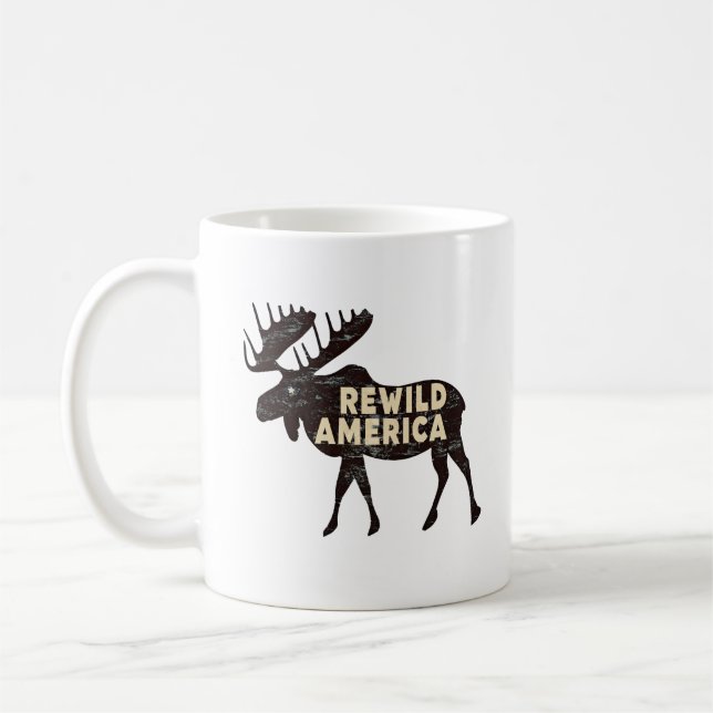 Rustic Vintage Rewild America Moose Coffee Mug (Left)