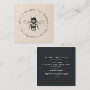 Rustic Vintage Simple Bee Honey Black White Carton Square Business Card