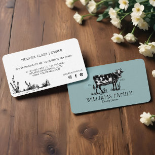 Rustic Vintage Sketch Farm Dairy Cow Pale Blue Business Card