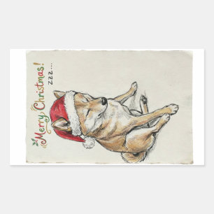 Rustic Vintage Sketch Shiba Inu Christmas Dog Art Rectangular Sticker