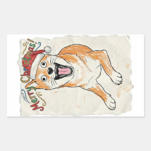 Rustic Vintage Sketch Shiba Inu Christmas Dog Art Rectangular Sticker