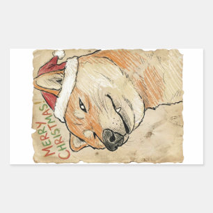 Rustic Vintage Sketch Shiba Inu Christmas Dog Art Rectangular Sticker