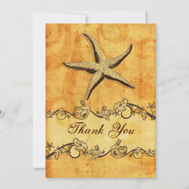 rustic, vintage ,starfish beach thank you invitation (Front)