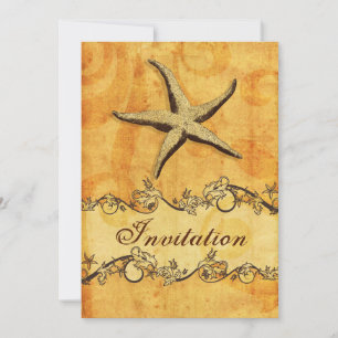 rustic, vintage ,starfish beach wedding invites