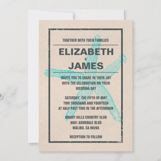Rustic Vintage Starfish Wedding Invitations (Front)
