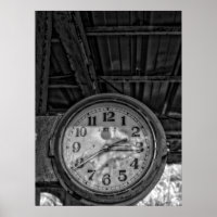 Rustic Vintage Station Clock in Black and White