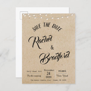 Rustic Vintage String Lights Wedding Save The Date Invitation Postcard