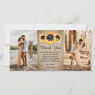 Rustic Vintage Sunflower Burlap Wedding Photo Thank You Card