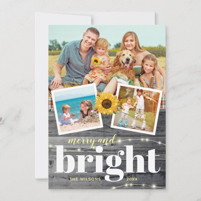 Rustic Vintage Sunflower Family Photo Collage Holiday Card (Front)