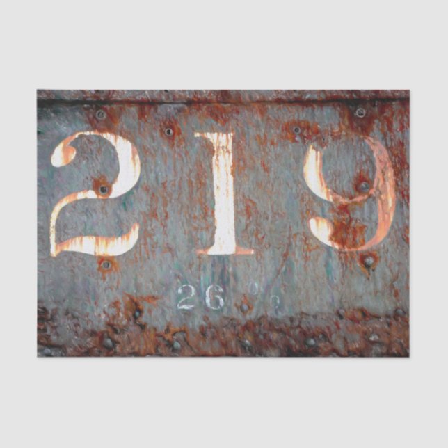Rustic Vintage Teal Rust Texture Train Numbers Tissue Paper (Front)