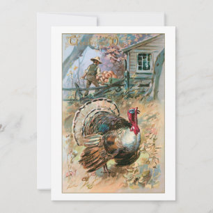 Rustic Vintage Tom Turkey and Farmer Holiday Card
