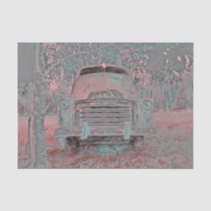 Rustic Vintage Truck Pastel Pink Grey Retro Tissue Paper