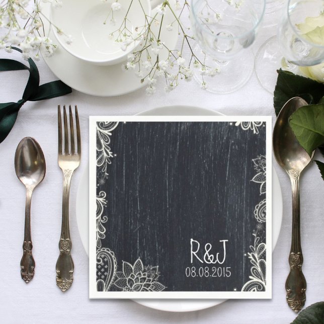 rustic vintage typography  Chalkboard wedding Napkin (rustic vintage typography Chalkboard wedding Napkins)