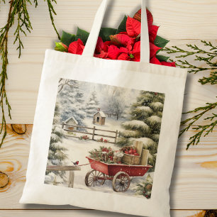 Rustic Vintage Watercolor Christmas Trees Tote Bag