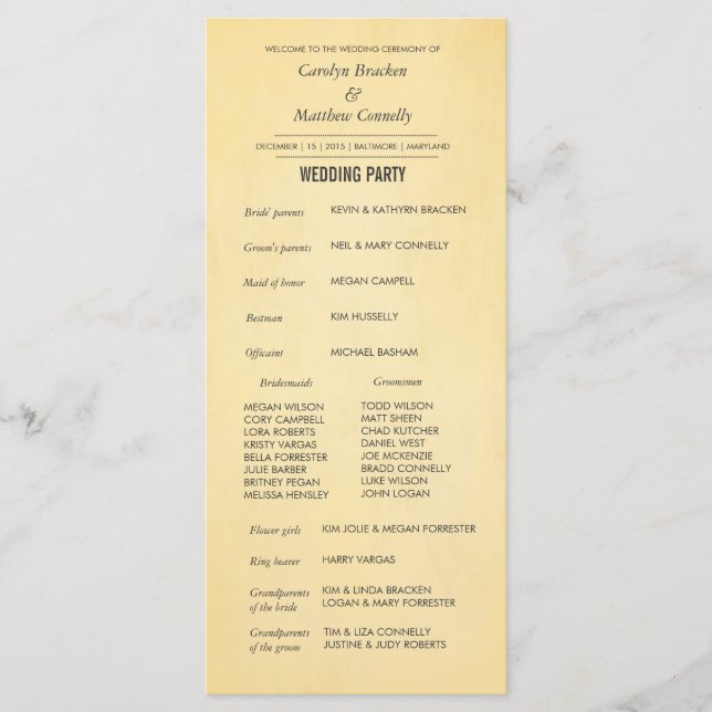Rustic Vintage Wedding Ceremony Program Rack Card (Front)