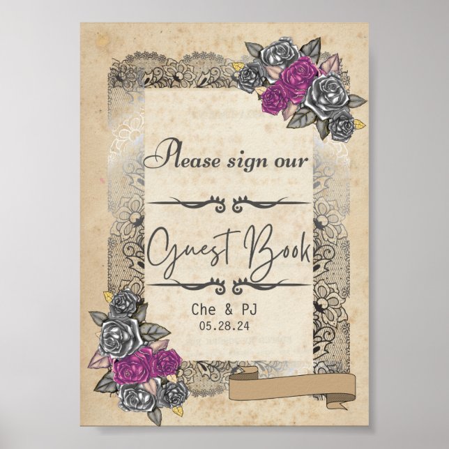 Rustic Vintage Wedding Guest Book Sign (Front)
