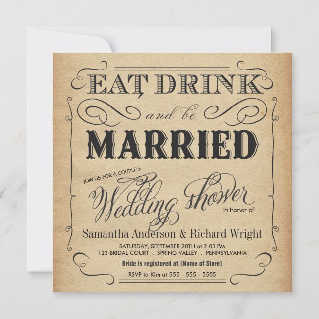 Rustic Vintage Wedding Shower Invitations (Front)