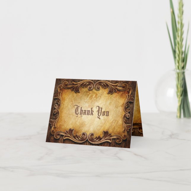 rustic vintage western country wedding thank you card (Front)