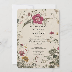 Rustic Vintage Wildflower Wedding Invitation
