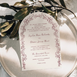 Rustic Vintage Wine Floral Line Art Arch Wedding Invitation