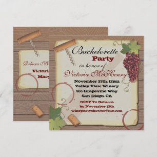 Rustic Vintage Wine Tasting Bachelorette Party Invitation
