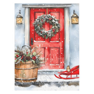 Rustic Vintage Winter Red Christmas Door Wreath Tablecloth