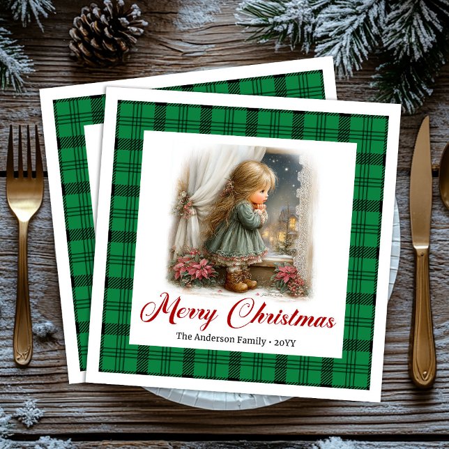 Rustic Vintage Winter Scene Custom Name Napkins (Rustic Vintage Winter Scene Custom Name Napkins)