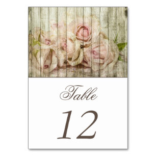 Rustic Vintage Wood and Roses Wedding Table Number