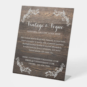 Rustic Vintage Wood Elegant Country Farm Boutique Pedestal Sign