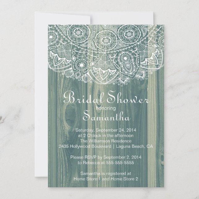 Rustic Vintage Wood Lace Bridal Shower Invitation (Front)