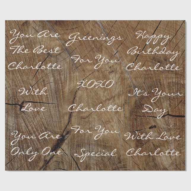 Rustic Vintage Wood White Velvet Personalised Wrapping Paper (Flat)