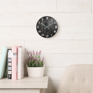 Rustic Vintage Wooden Black Farmhouse Round Clock