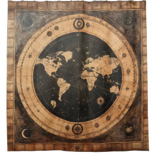 Rustic Vintage World Map Globe (4) Shower Curtain