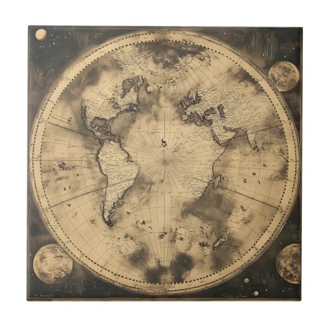 Rustic Vintage World Map Globe (5) Tile (Front)