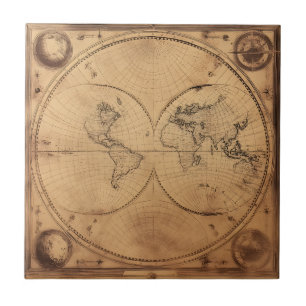 Rustic Vintage World Map Globe Tile