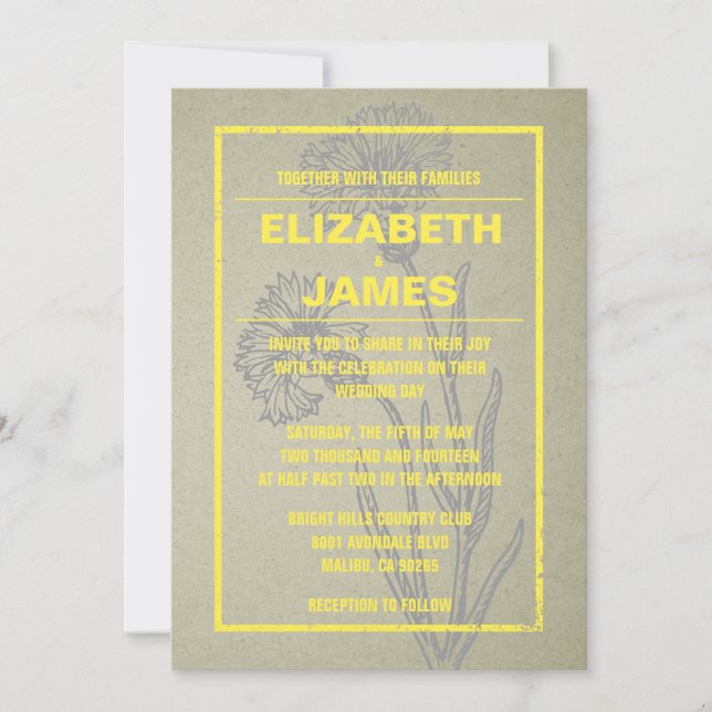 Rustic Vintage Yellow Wedding Invitations (Front)