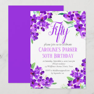 Rustic Violet 50th Birthday Purple Floral Invitation