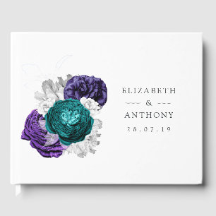 Rustic Violet and Turquoise Floral Wedding Guest Book