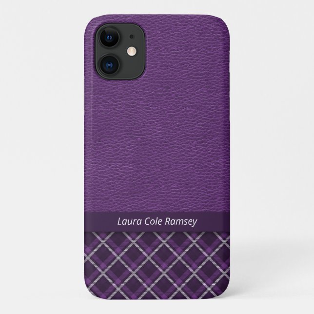 Rustic Violet Leather and Violet Tartan Plaid Case-Mate iPhone Case (Back)